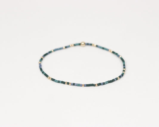 Evergreen Blue & Gold Beaded Bracelet